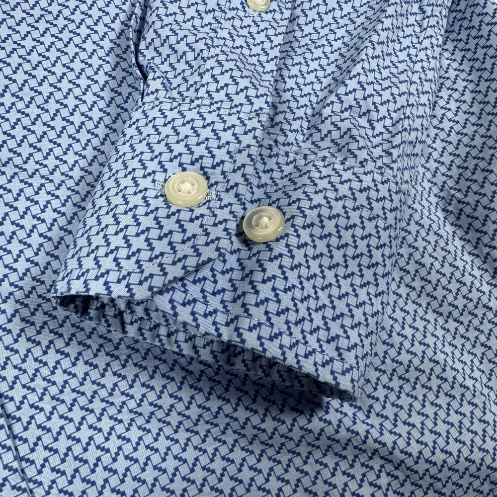 Banana Republic Men M Blue Geometric Print Tech Stretch Slim Flex Fit Shirt